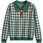 Plaid Polo Sweater Green - One Size