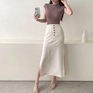 Slit-side Stripe Skirt