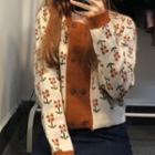 Color-block Double-breasted Knitted Cardigan Tangerine - One Size