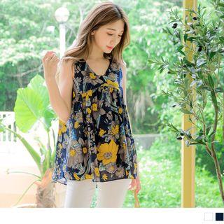 V-neck Flower Print Sleeveless Top