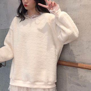 Mock Two-piece Lace Trim Fleece Sweatshirt
