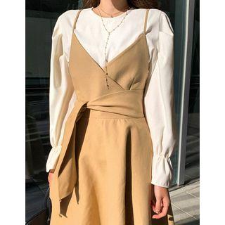 Puff-shoulder Bell-cuff Blouse