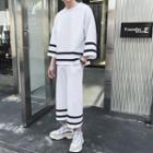 Set: Striped 3/4-sleeve T-shirt + Wide-leg Pants