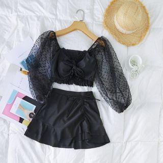Set: Black Long-sleeve Mash + Swim Dress
