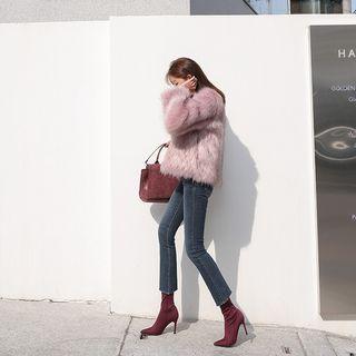 Hook-and-eye Faux Fur Jacket Pink - One Size