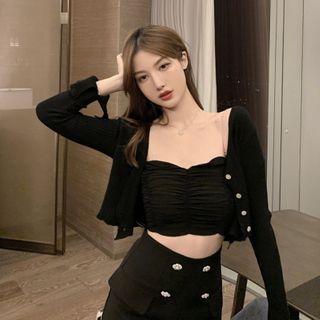 Plain Cardigan / Shorts / Spaghetti Strap Top