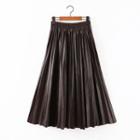 Faux Leather Maxi Pleated Skirt