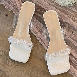 Block Heel Beaded Pvc Strap Sandals