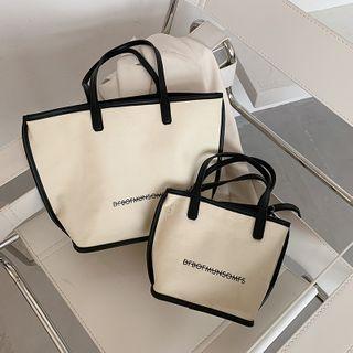 Contrast Trim Lettering Canvas Crossbody Bag / Tote Bag