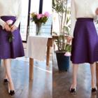 Patterned A-line Midi Skirt Purple - One Size