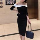 Off-shoulder 3/4-sleeve Peplum Dress As Shown In Figure - One Size