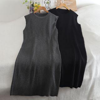 Sleeveless Round Neck Ribbed Knit Midi Dress