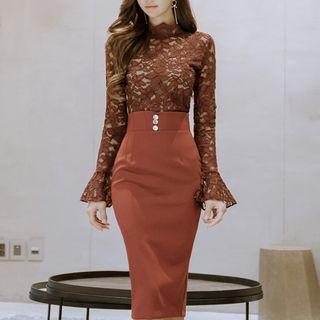Set: Ruffled Lace Top + Pencil Skirt