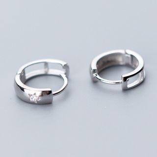 925 Sterling Silver Rhinestone Star Mini Hoop Earring