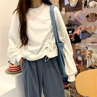 Round-neck Drawstring-hem Sweatshirt