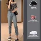Short-sleeve Floral Print Blouse / Harem Jeans / Set