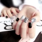 Houndstooth Faux Nail Tips B53 - Black & White - One Size