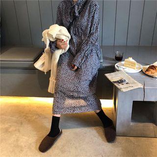 Long-sleeve Dotted Midi Ruched Dress