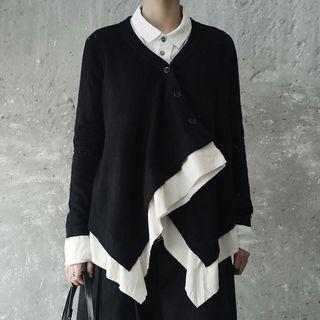 Asymmetric Buttoned Color Block Jacket