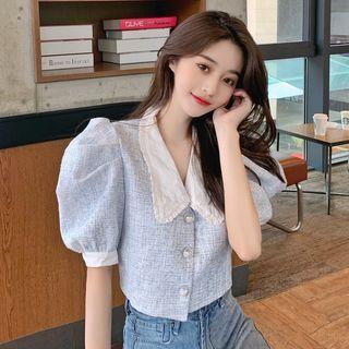 Pearl Button Puff-sleeve Blazer