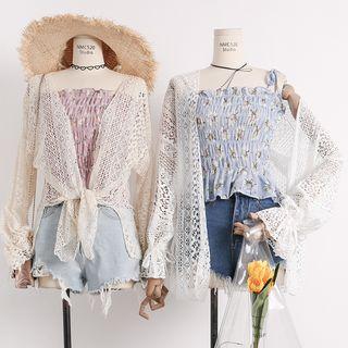 Lightweight Open-front Eyelet-lace Cardigan