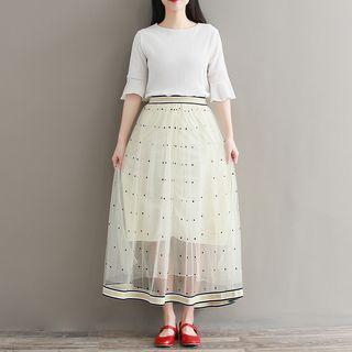 Sheer Dotted Midi Skirt