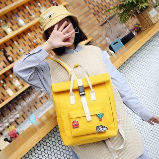Canvas Zip Backpack With Brooch