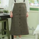 Button-through Plaid A-line Midi Skirt