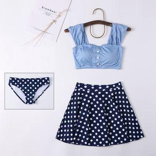 Swim Set: Tankini Top + Dotted Bottom + Swim Skirt