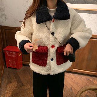 Color-block Furry Jacket As Shown In Figure - One Size