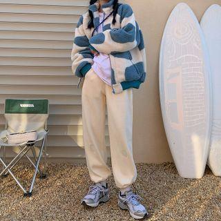 Embroider Plain Straight-cut Pants