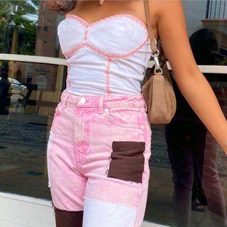 Floral Embroidered Trim Tube Top