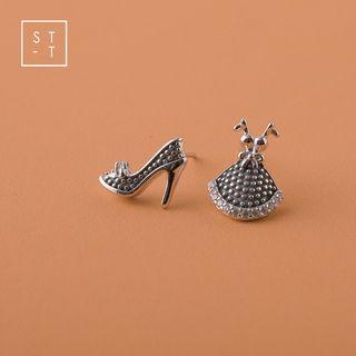 Non-matching 925 Sterling Silver Dress & Pump Earring 1 Pair - Black & Silver - One Size