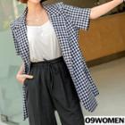 Plus Size Short-sleeve Single-breasted Gingham Jacket