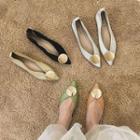 Metal Disc Faux Leather Pointed Flats