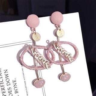 Alloy Lettering Oval Dangle Earring Steel Needle - Pink - One Size