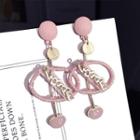 Alloy Lettering Oval Dangle Earring Steel Needle - Pink - One Size