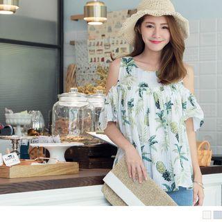 Pineapple Print Cold Shoulder Top