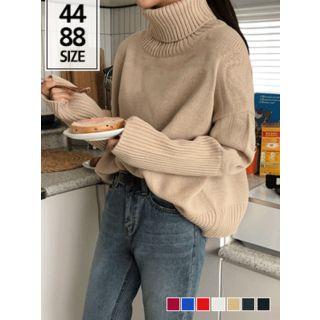 Turtle-neck Oversized Rib-knit Top