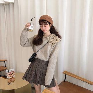 Plain Sweater / Long-sleeve Lace Collar Blouse