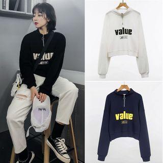 Lettering Half-zip Pullover / Plain Hoodie / Zip Jacket