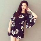 Flower Print Elbow-sleeve Shift Dress