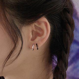 Cross Sterling Silver Earring 1 Pair - Black - One Size
