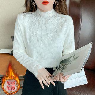 Mock-neck Faux Pearl Lace Top