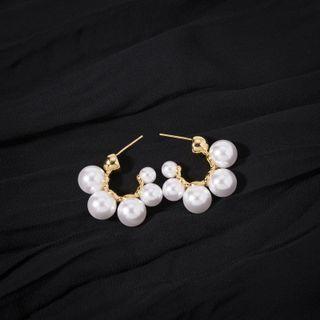 Faux Pearl Hoop Earring 1 Pair - Yer393-01 - Gold - One Size