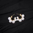 Faux Pearl Hoop Earring 1 Pair - Yer393-01 - Gold - One Size