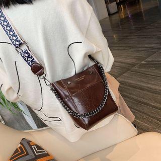 Printed Strap Faux Leather Bucket Bag