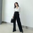V-neck Long-sleeve Blouse / Wide-leg Pants