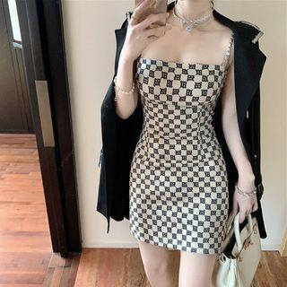 Spaghetti Strap Patterned Mini Bodycon Dress