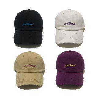 Embroidered Lettering Distressed Baseball Cap